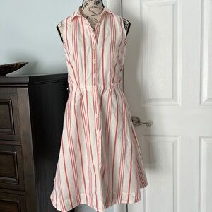 J. Crew Button Front Linen Dress Size 4 Off White Coral Striped